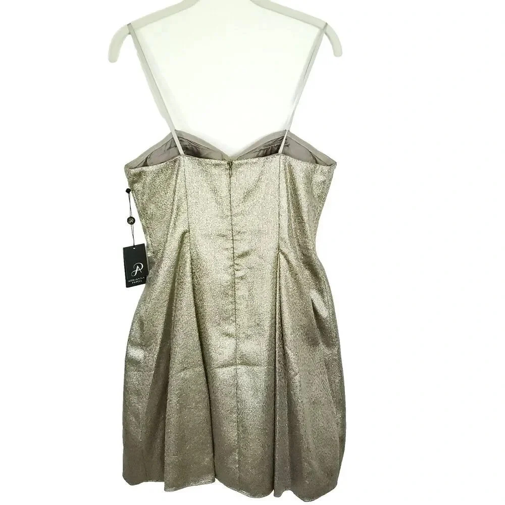 ADRIANNA PAPELL NEW Women's Size 10 Cocktail Dress Metallic Pleated Strapless - Picture 3 of 16